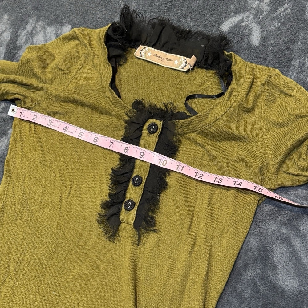 Twelve By Twelve Army Green Womens Henley Tunic Top Forest Fairy Whimsigoth Sz S - Picture 3 of 7